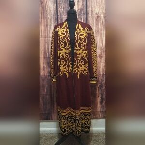 Vertigo Paris Burgundy and Gold Abstract Oversized Cardigan Size Large!